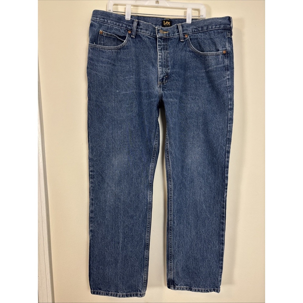Lee Regular Fit Denim Blue Jeans Mens 40x30 Dark Wash Straight Rugged Workwear